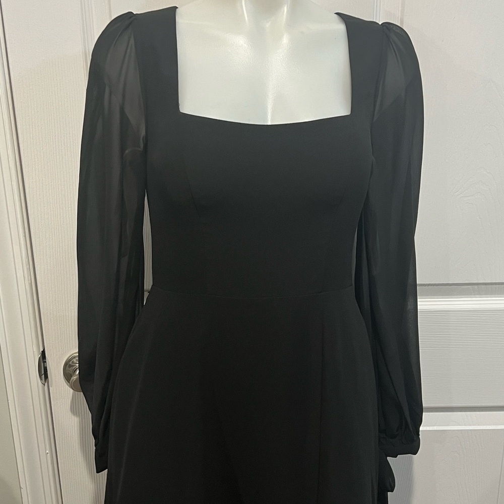 Azazie black chiffon Leonia square neck bishop sleeve maxi dress size A2 - Picture 4 of 9